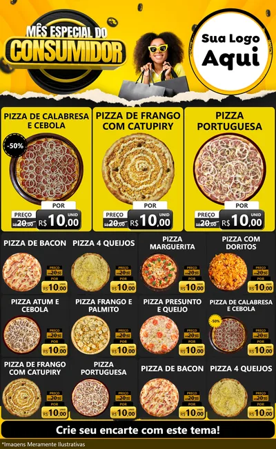 Modelo de Encarte para Encarte Grande com o tema Mês Especial do Consumidor para Pizzaria