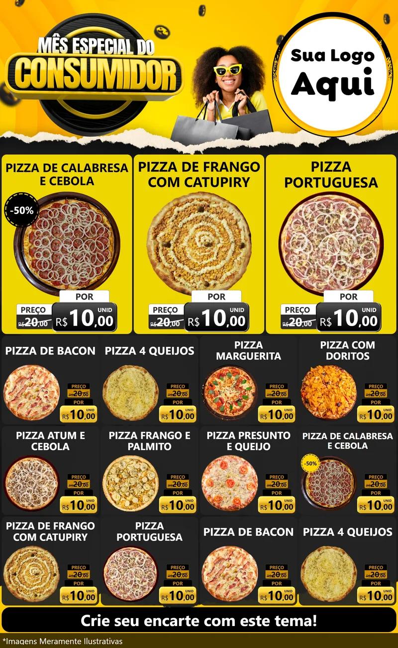 Modelo de Encarte para Encarte Grande com o tema Mês Especial do Consumidor para Pizzaria