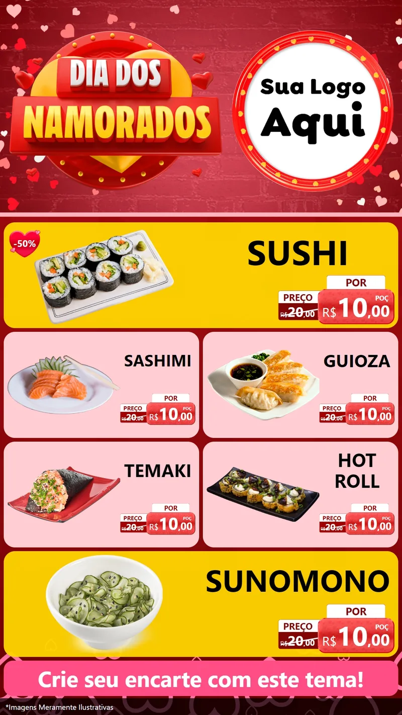 Modelo de TV para TV Vertical com o tema Dia Dos Namorados para Comida japonesa