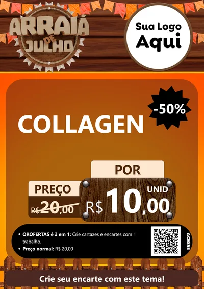 Modelo de Cartaz para Cartaz A4 Vertical com o tema Arraiá de Julho - Junina para Suplementos alimentares
