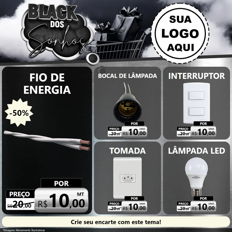 Modelo de Rede Social para Feed Facebook com o tema Black dos Sonhos para Materiais Elétricos
