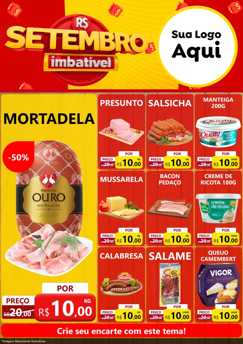 Modelo de Encarte para Encarte A4 Vertical com o tema Setembro Imbatível para Frios e Laticínios
