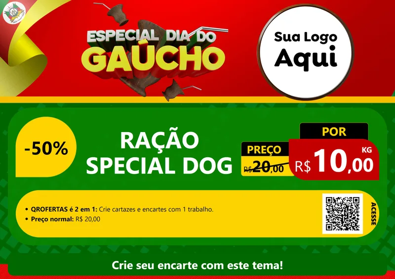 Modelo de Cartaz para Cartaz A4 Horizontal com o tema Especial Dia do Gaúcho para Pet Shop