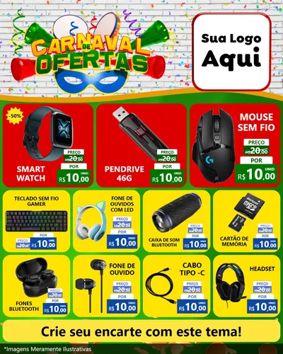 Modelo de Rede Social para Feed Instagram com o tema Carnaval de Ofertas para Informática