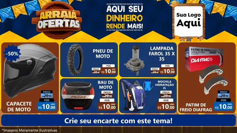 Modelo de TV para TV Horizontal com o tema Arraiá de Ofertas - Junina para Moto peças