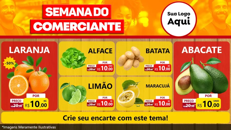Modelo de TV para TV Horizontal com o tema Semana do Comerciante para Hortifrúti