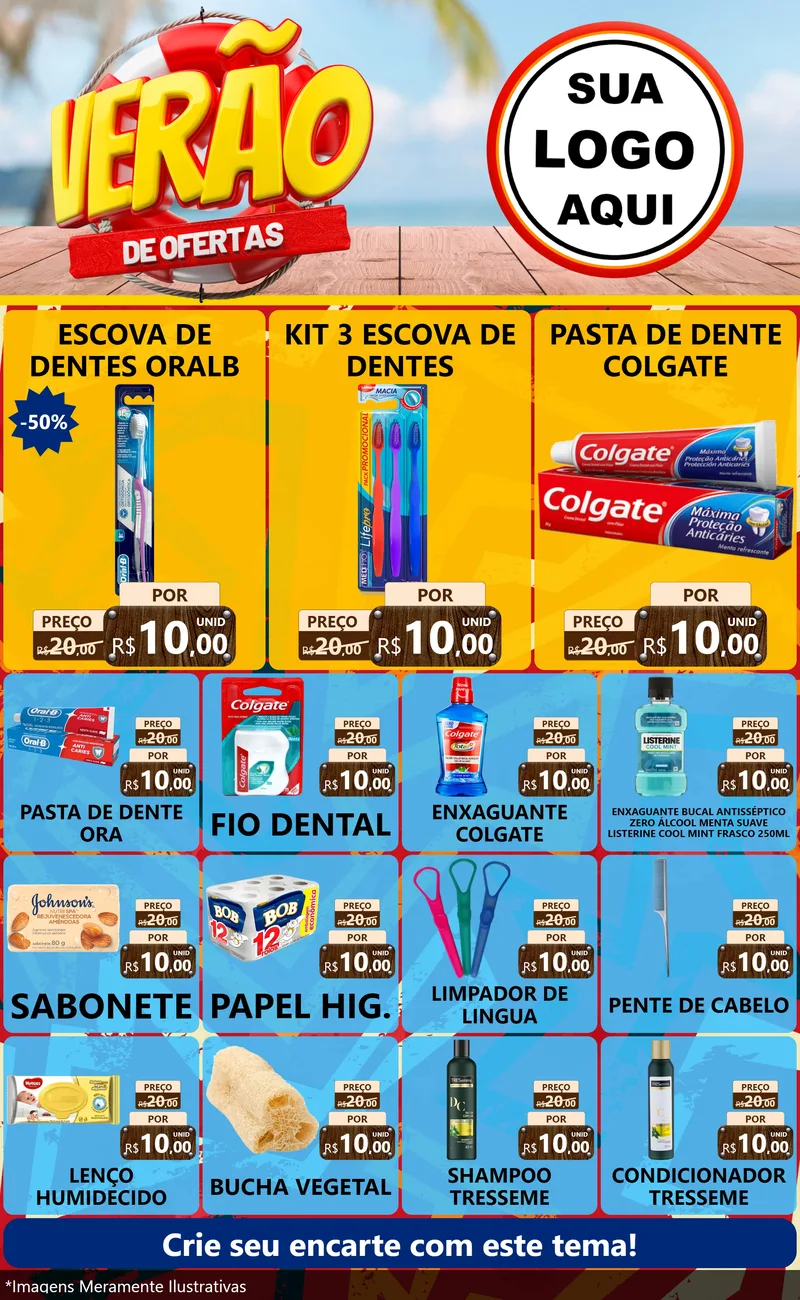 Modelo de Encarte para Encarte Grande com o tema Verão de Ofertas para Higiene Pessoal