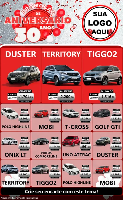Modelo de Encarte para Encarte Grande com o tema Promoção de Aniversário - 30 Anos para Concessionaria de Carros