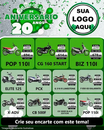 Modelo de Rede Social para Feed Instagram com o tema Promoção de Aniversário - 20 Anos para Concessionaria de Motos