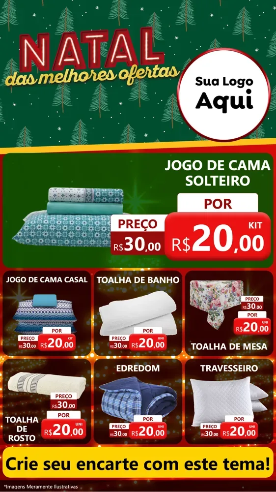 Modelo de Rede Social para Stories com o tema Natal das Melhores Ofertas para Cama, Mesa e Banho