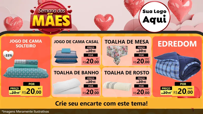 Modelo de TV para TV Horizontal com o tema Semana das Mães para Cama, Mesa e Banho