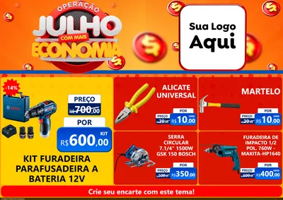 Modelo de Encarte para Encarte A4 Horizontal com o tema Operação Julho Com Mais Economia para Maquinas e Ferramentas
