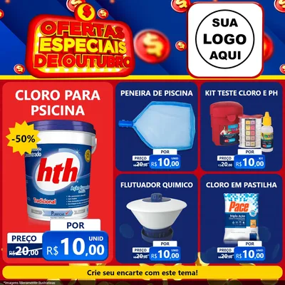 Modelo de Rede Social para Feed Facebook com o tema Ofertas Especiais de Outubro para Produtos para Piscina