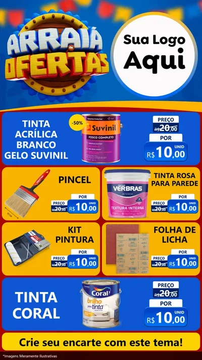Modelo de TV para TV Vertical com o tema Arraiá de Ofertas - Junina para Tintas e Ferramentas