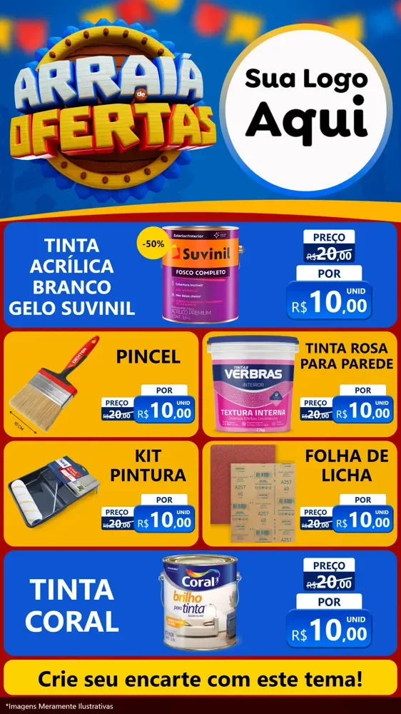Modelo de TV para TV Vertical com o tema Arraiá de Ofertas - Junina para Tintas e Ferramentas