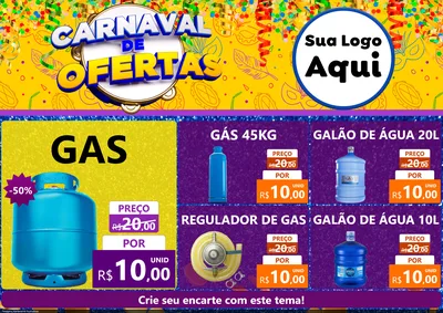 Modelo de Encarte para Encarte A4 Horizontal com o tema Carnaval de Ofertas para Água e gás