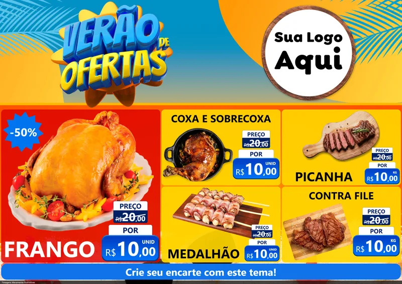 Modelo de Encarte para Encarte A4 Horizontal com o tema Verão de Ofertas para Assados