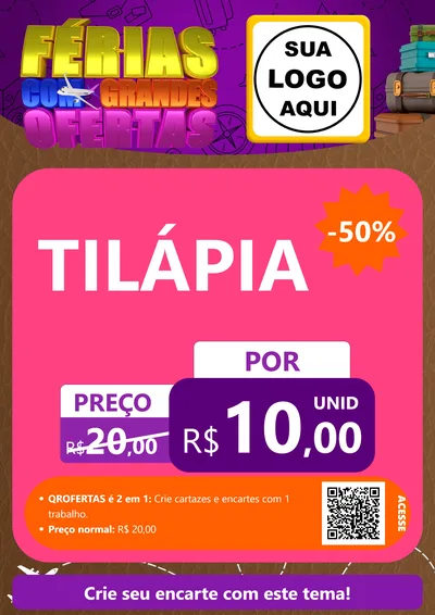 Modelo de Cartaz para Cartaz A4 Vertical com o tema Férias com Grandes Ofertas para Peixaria