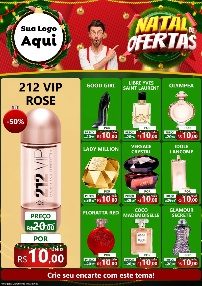 Modelo de Encarte para Encarte A4 Vertical com o tema Natal de Ofertas para Perfumes