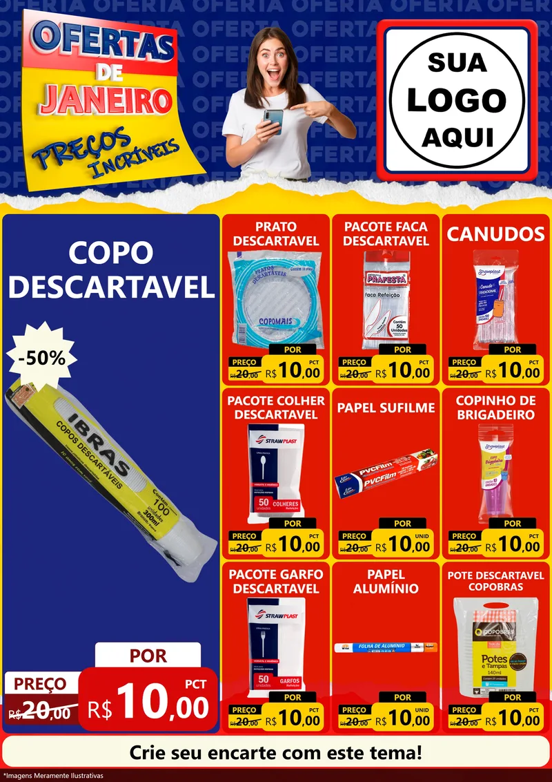 Modelo de Encarte para Encarte A4 Vertical com o tema Ofertas de Janeiro - Preços Incríveis para Embalagens