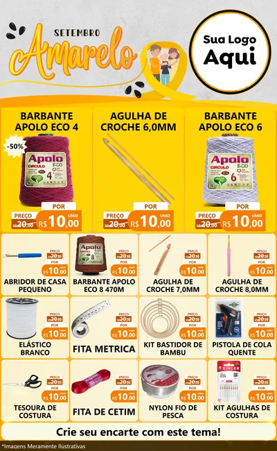 Modelo de Encarte para Encarte Grande com o tema Setembro Amarelo para Armarinho e Aviamentos