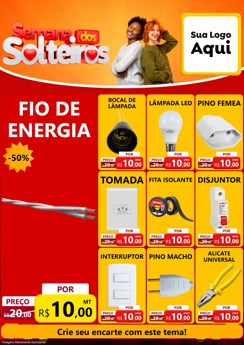 Modelo de Encarte para Encarte A4 Vertical com o tema Semana dos Solteiros para Materiais Elétricos