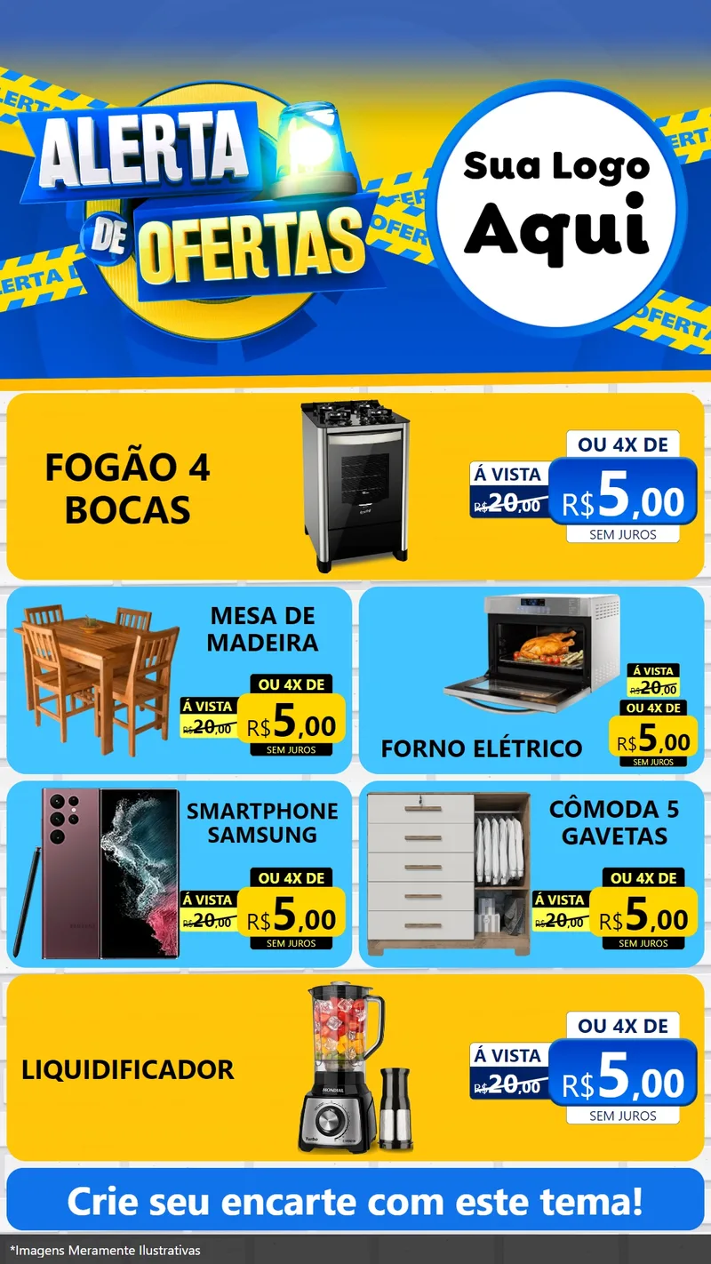 Modelo de TV para TV Vertical com o tema Alerta de Ofertas para Móveis e Eletro