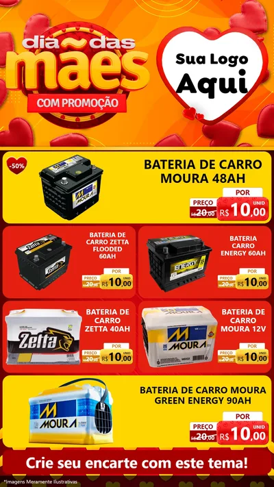 Modelo de TV para TV Vertical com o tema Dia das Mães com Promoção para Baterias Elétricas