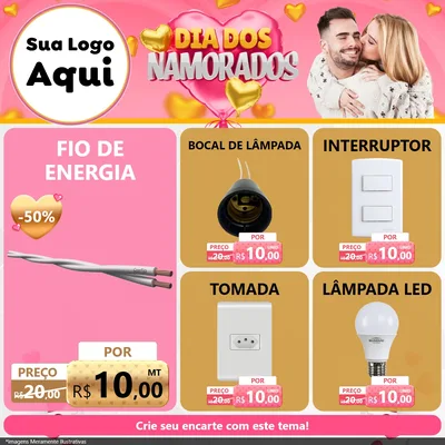 Modelo de Rede Social para Feed Facebook com o tema Dia dos Namorados para Materiais Elétricos