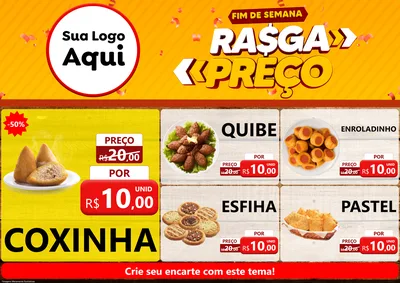 Modelo de Encarte para Encarte A4 Horizontal com o tema Fim de Semana Rasga Preços para Salgadaria