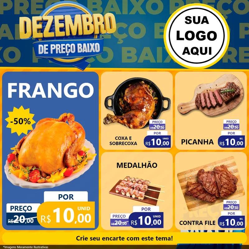 Modelo de Rede Social para Feed Facebook com o tema Dezembro de Preço Baixo para Assados