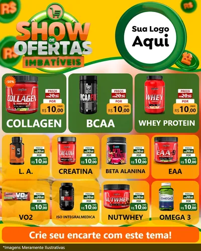 Modelo de Rede Social para Feed Instagram com o tema Show de Ofertas Imbatíveis para Suplementos alimentares