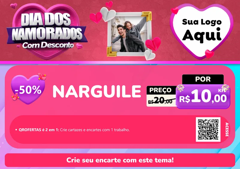 Modelo de Cartaz para Cartaz A4 Horizontal com o tema Dia Dos Namorados Com Desconto para Tabacaria
