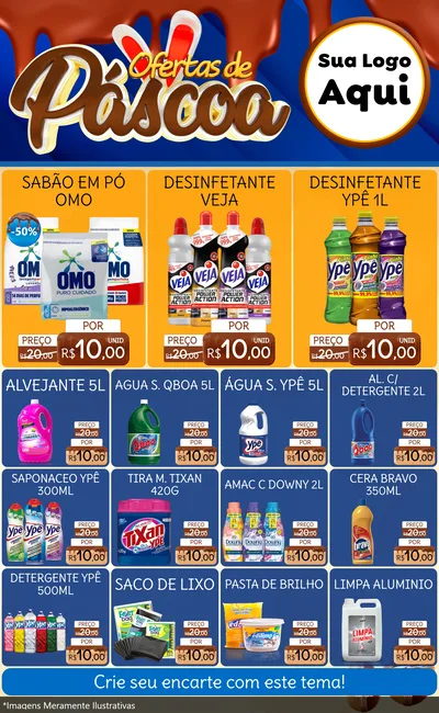 Modelo de Encarte para Encarte Grande com o tema Ofertas de Páscoa para Produtos de Limpeza