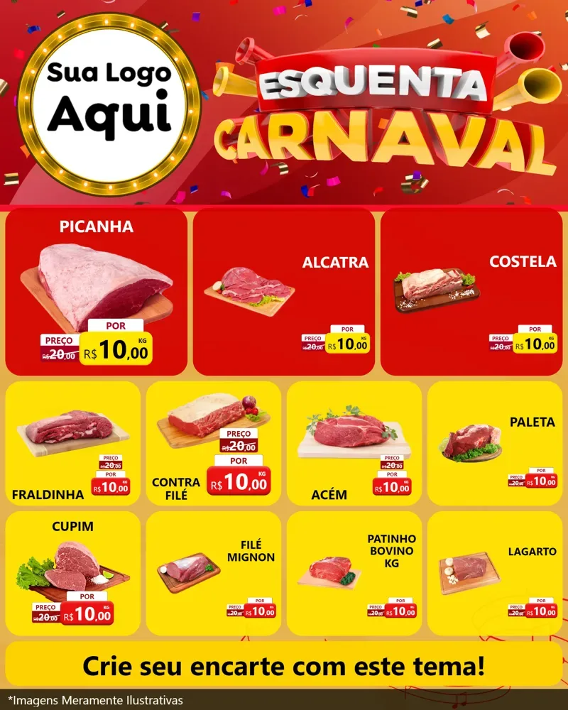 Modelo de Rede Social para Feed Instagram com o tema Esquenta Carnaval para Açougue
