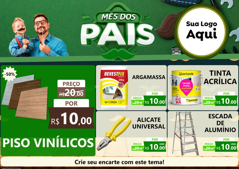 Modelo de Encarte para Encarte A4 Horizontal com o tema Mês dos Pais para Material para Construção