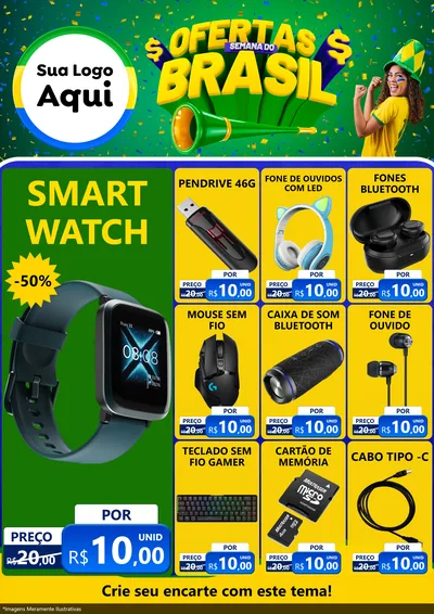 Modelo de Encarte para Encarte A4 Vertical com o tema Ofertas Semana do Brasil para Informática