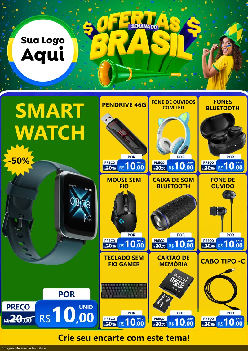 Modelo de Encarte para Encarte A4 Vertical com o tema Ofertas Semana do Brasil para Informática