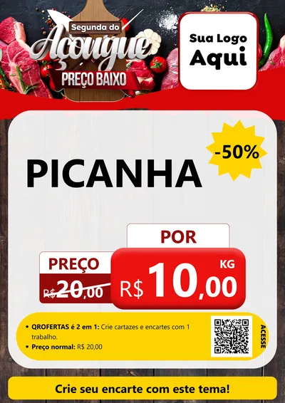 Modelo de Cartaz para Cartaz A4 Vertical com o tema Segunda do Açougue Preço Baixo para Açougue