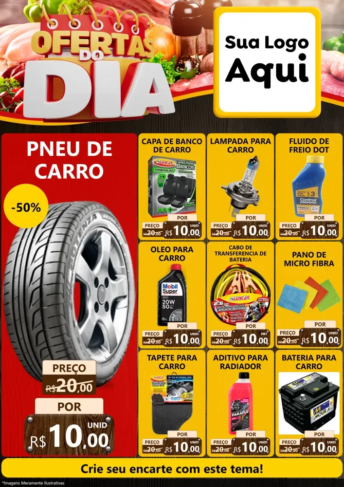 Modelo de Encarte para Encarte A4 Vertical com o tema Ofertas do Dia para Auto peças
