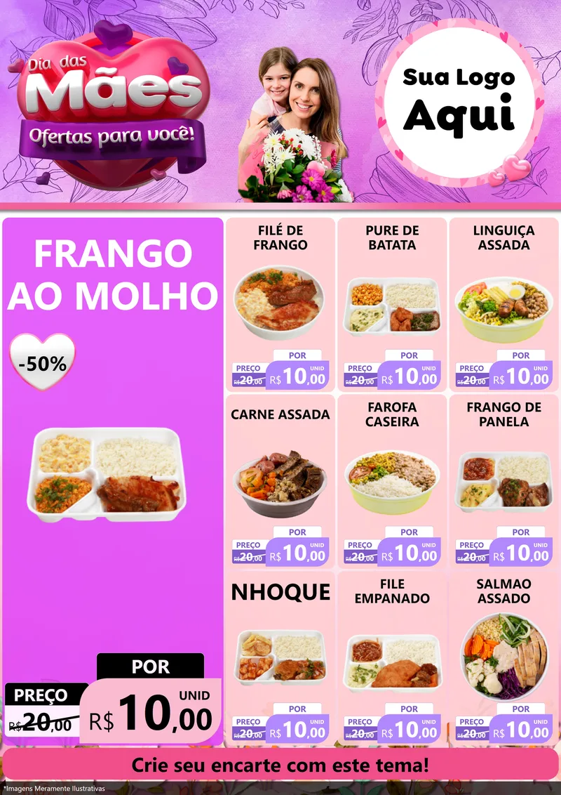 Modelo de Encarte para Encarte A4 Vertical com o tema Dia das Mães Ofertas para Você! para Restaurante
