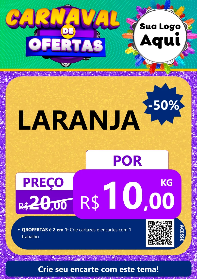 Modelo de Cartaz para Cartaz A4 Vertical com o tema Carnaval de Ofertas para Hortifrúti