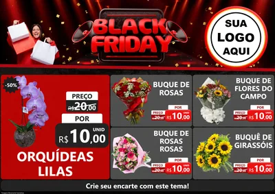 Modelo de Encarte para Encarte A4 Horizontal com o tema Black Friday para Floricultura e jardim