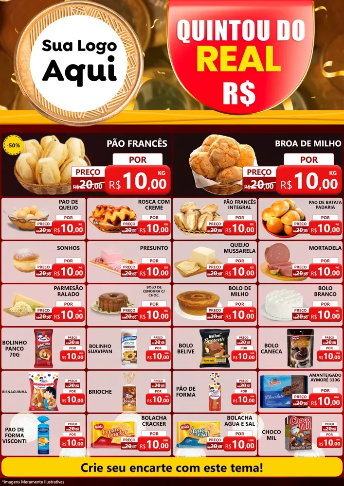 Modelo de Encarte para Encarte A4 Vertical com o tema Quintou do Real para Padaria