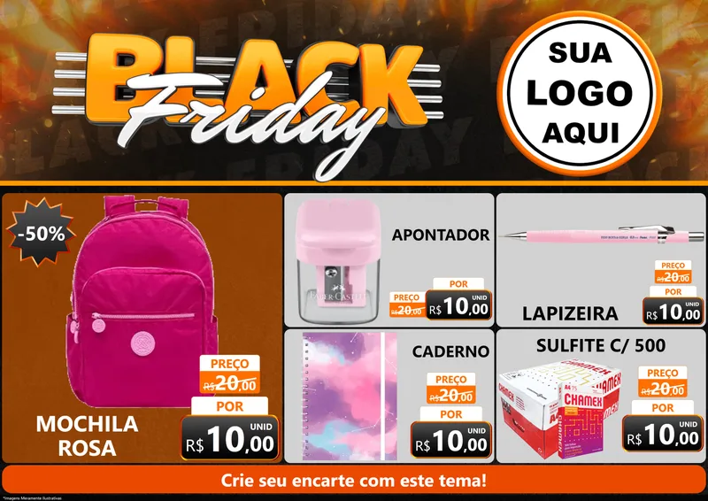 Modelo de Encarte para Encarte A4 Horizontal com o tema Black Friday para Papelaria