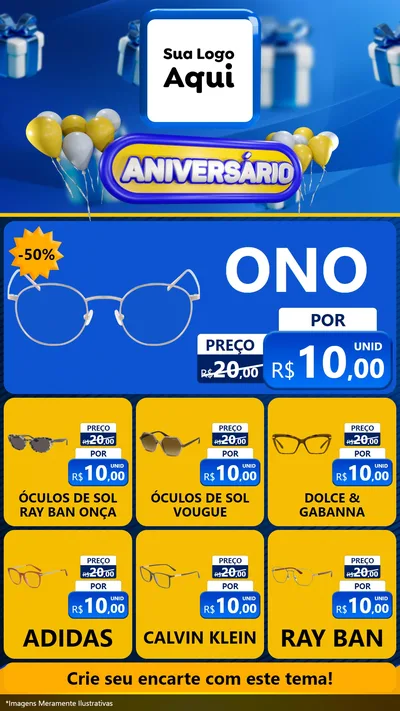 Modelo de Rede Social para Stories com o tema Aniversário para Óticas