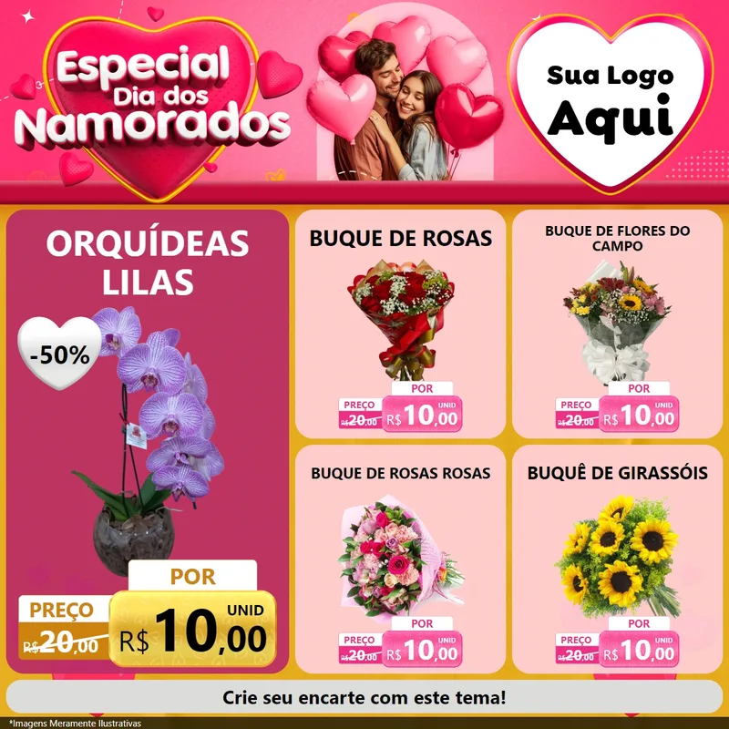 Modelo de Rede Social para Feed Facebook com o tema Especial Dia dos Namorados para Floricultura e jardim