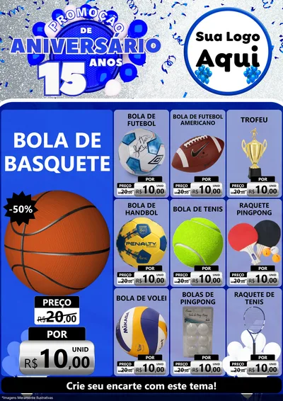Modelo de Encarte para Encarte A4 Vertical com o tema Promoção de Aniversário - 15 Anos para Artigos Esportivos