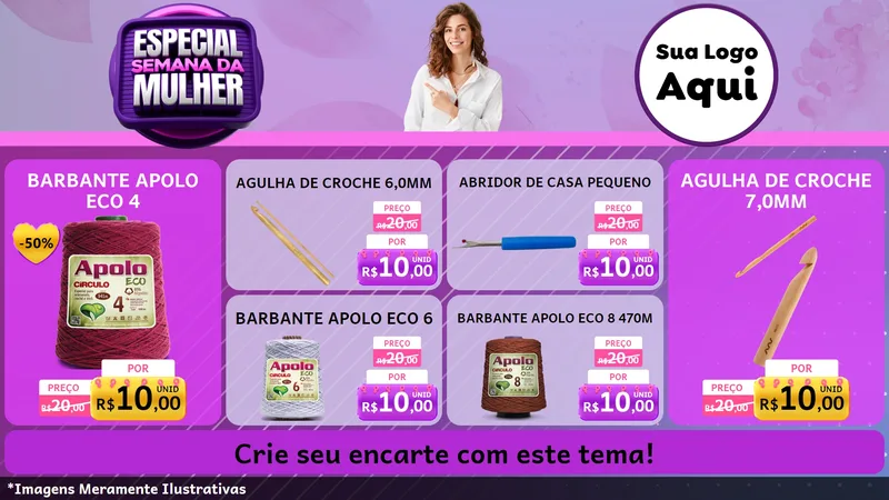 Modelo de TV para TV Horizontal com o tema Especial Semana da Mulher para Armarinho e Aviamentos