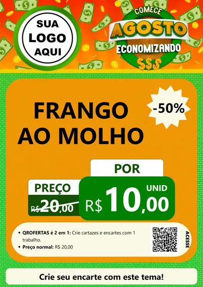 Modelo de Cartaz para Cartaz A4 Vertical com o tema Comece Agosto Economizando para Restaurante